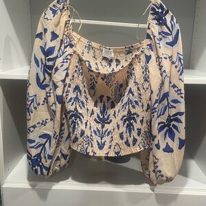 Marshalls Blue and Cream Patterned Blouse